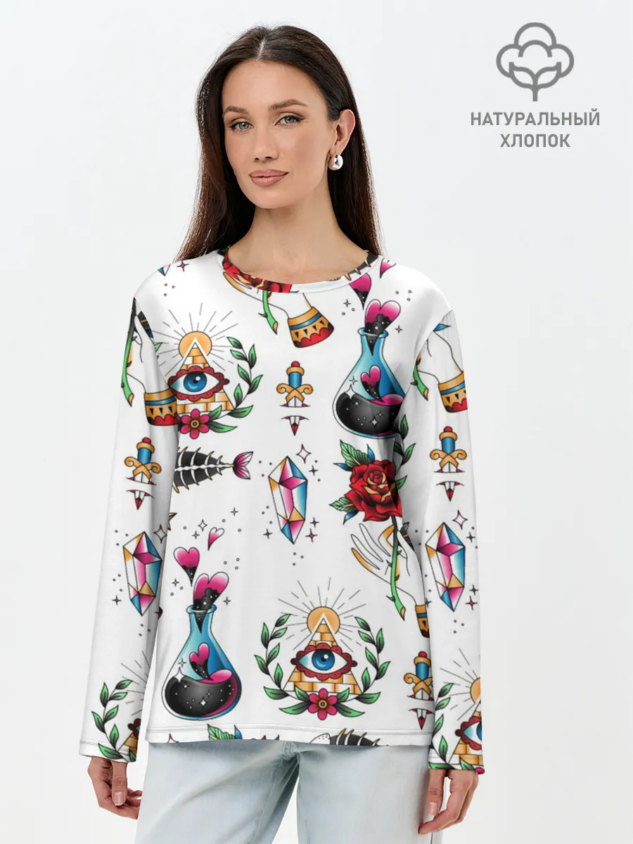 Лонгслив женский. Хлопок / Old school tattoo