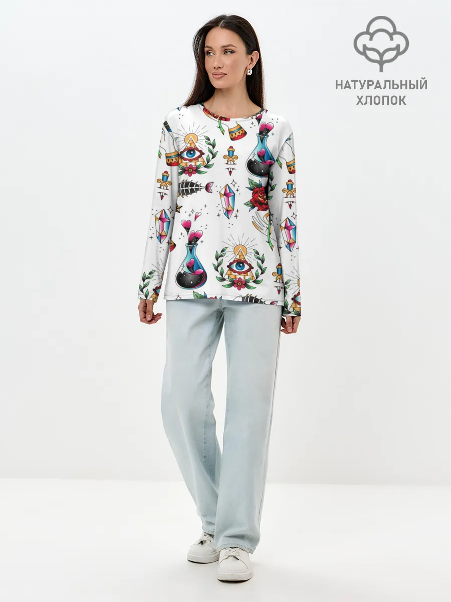 Лонгслив женский. Хлопок / Old school tattoo