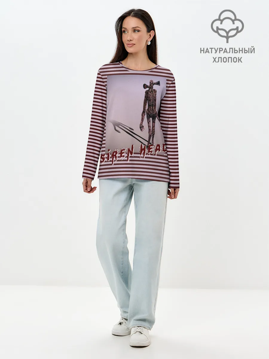Лонгслив женский. Хлопок / Сиреноголовый Полосатый