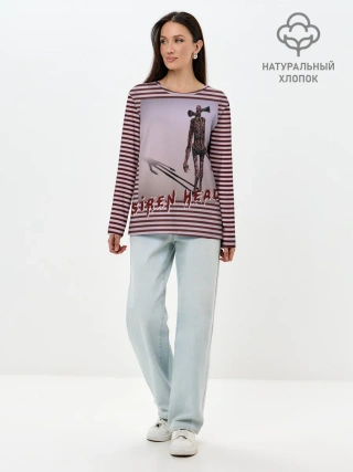Лонгслив женский. Хлопок / Сиреноголовый Полосатый