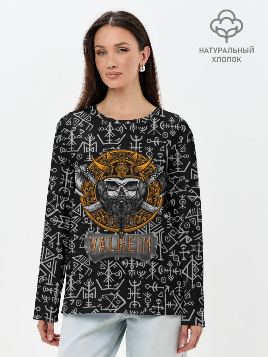 Лонгслив женский. Хлопок / Valheim Череп викинга