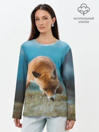 Лонгслив женский. Хлопок / Милая лисичка