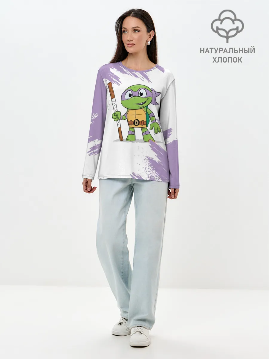 Лонгслив женский. Хлопок / ЧЕРЕПАШКИ НИНДЗЯ - ДОНАТЕЛЛО