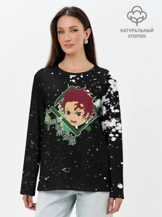 Лонгслив женский. Хлопок / Танджиро | Клинок, рассекающий демонов