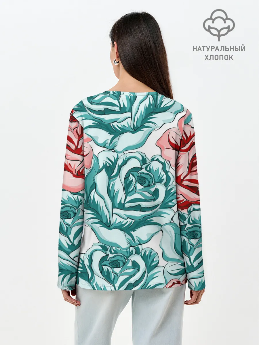 Лонгслив женский. Хлопок / Розы