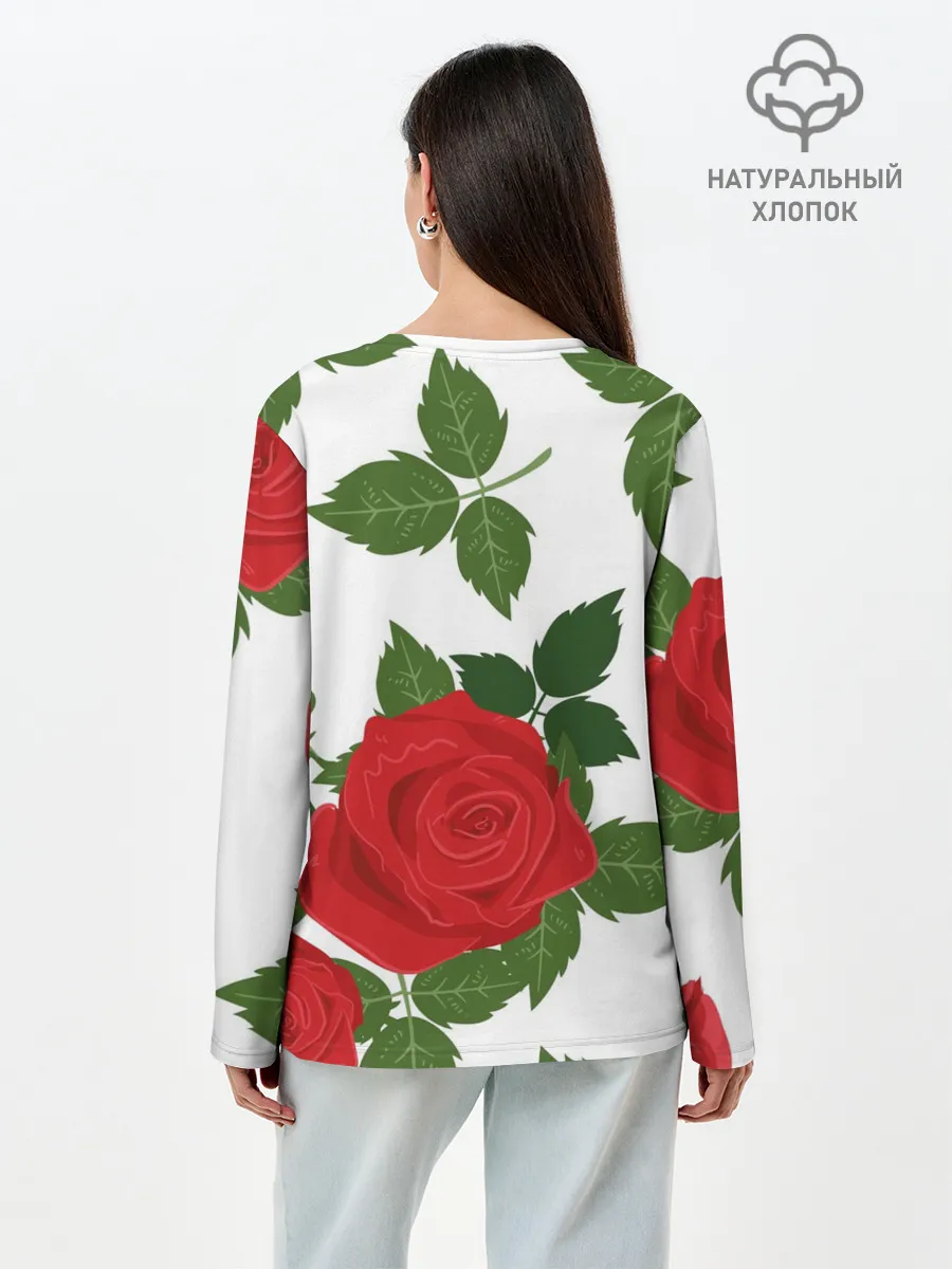 Лонгслив женский. Хлопок / Большие розы