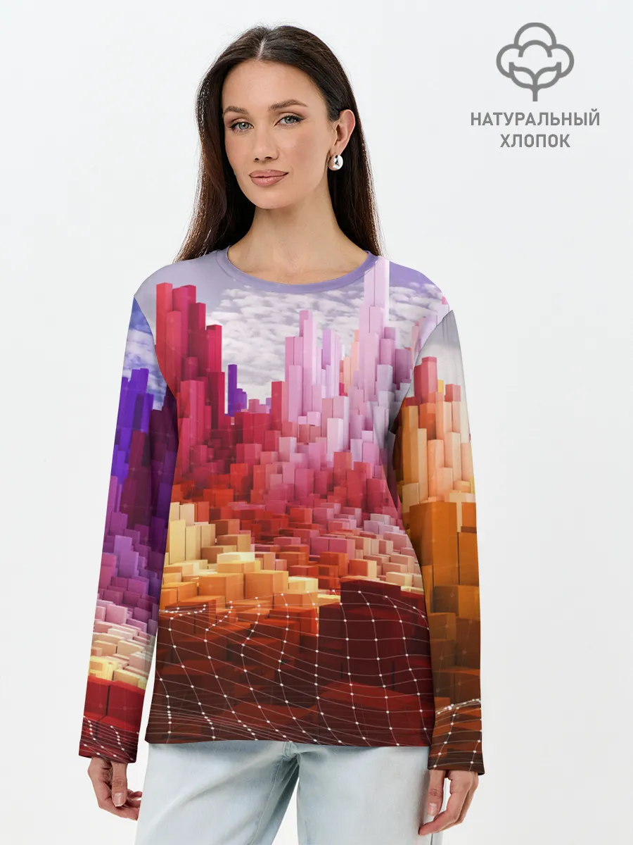 Лонгслив женский. Хлопок / Симуляция города