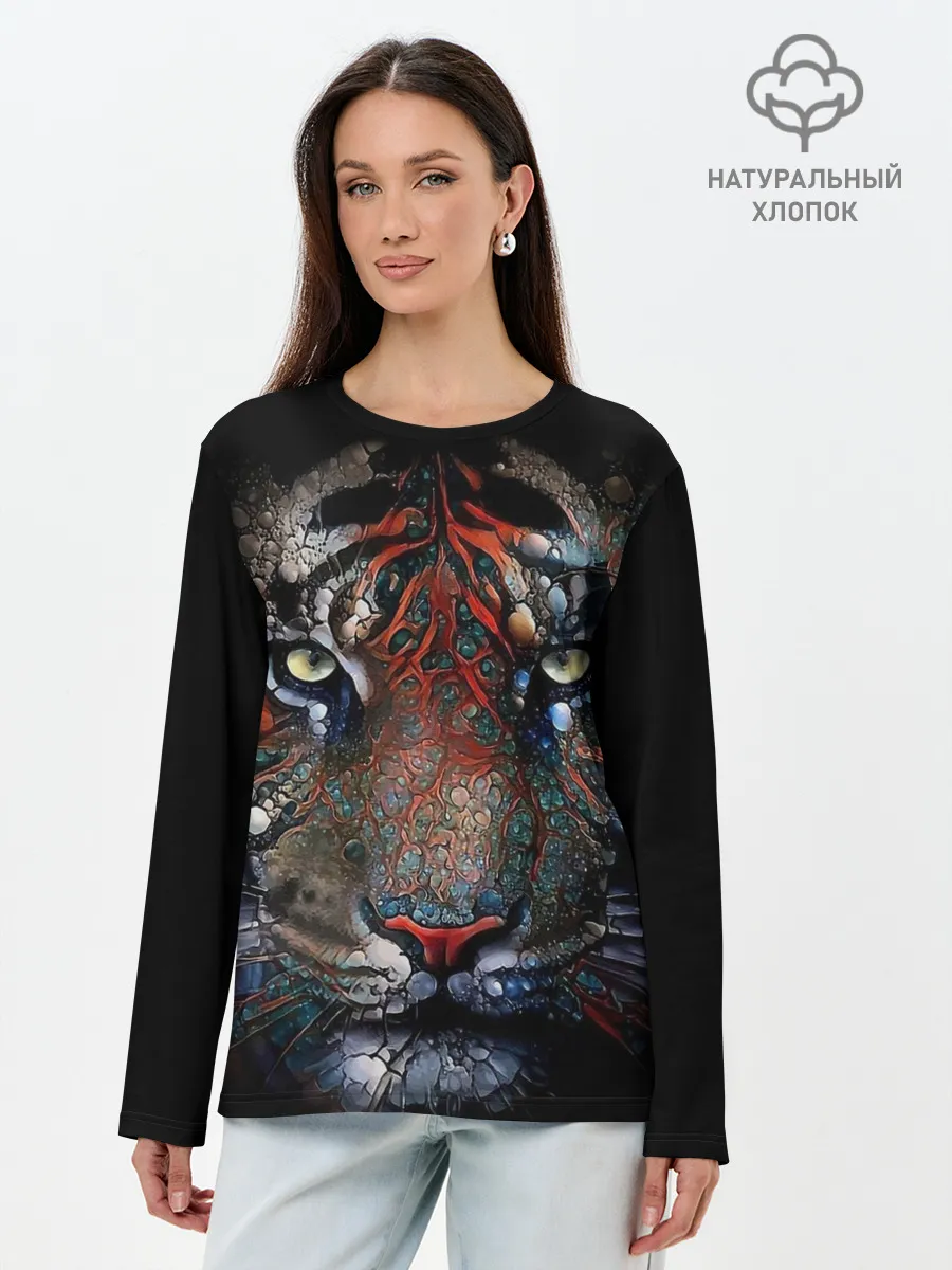 Лонгслив женский. Хлопок / Цветной тигр