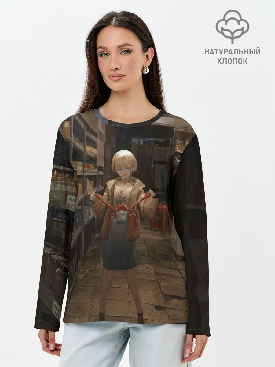 Лонгслив женский. Хлопок / Girl with crab