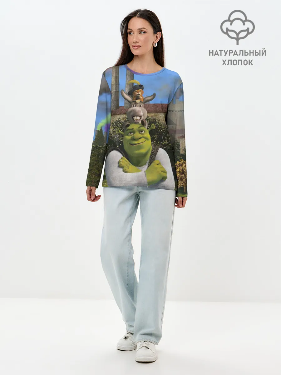 Лонгслив женский. Хлопок / Шрек, Кот и Осёл