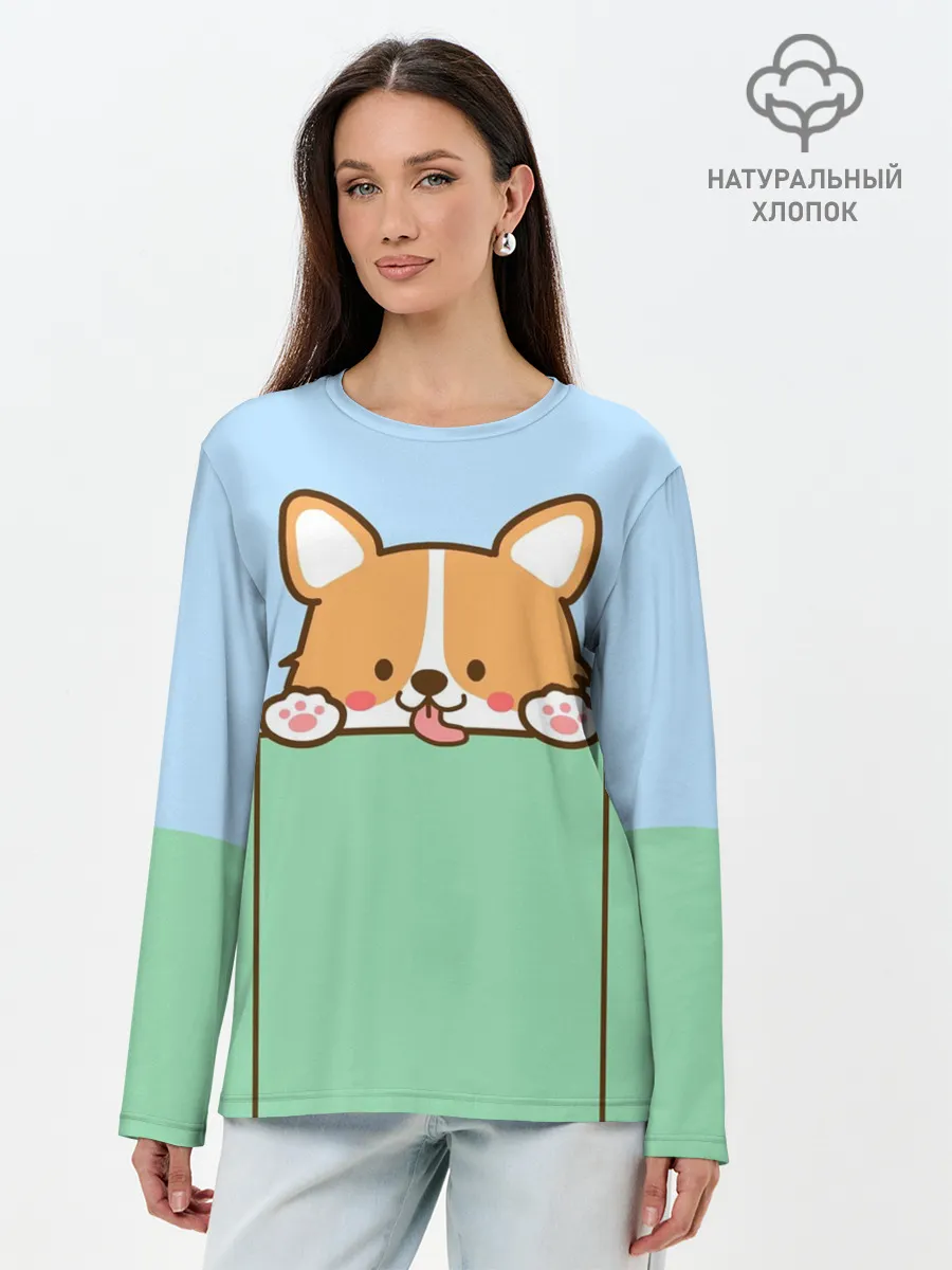 Лонгслив женский. Хлопок / Милый Корги