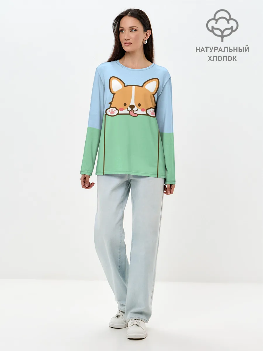 Лонгслив женский. Хлопок / Милый Корги