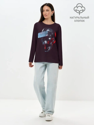 Лонгслив женский. Хлопок / Череп с VR