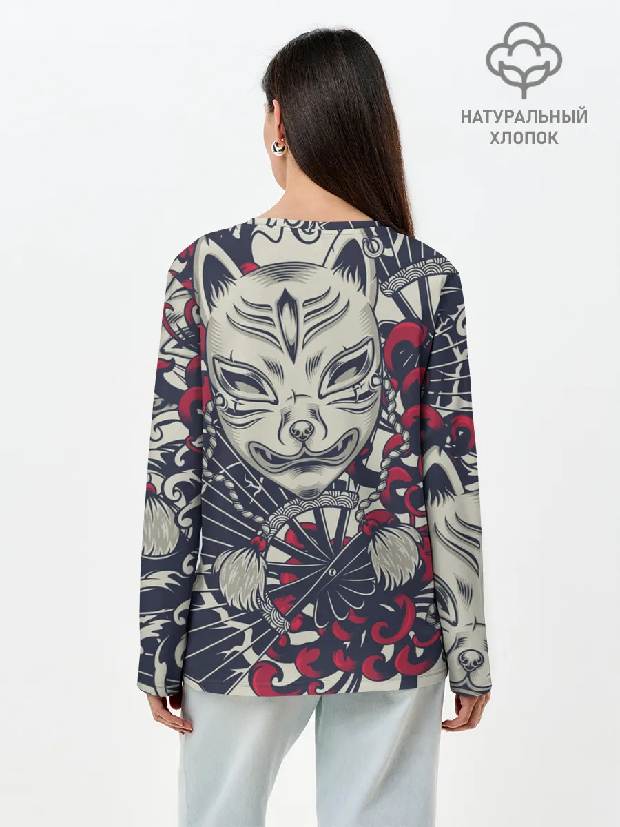 Лонгслив женский. Хлопок / Кицунэ | Маска лисы