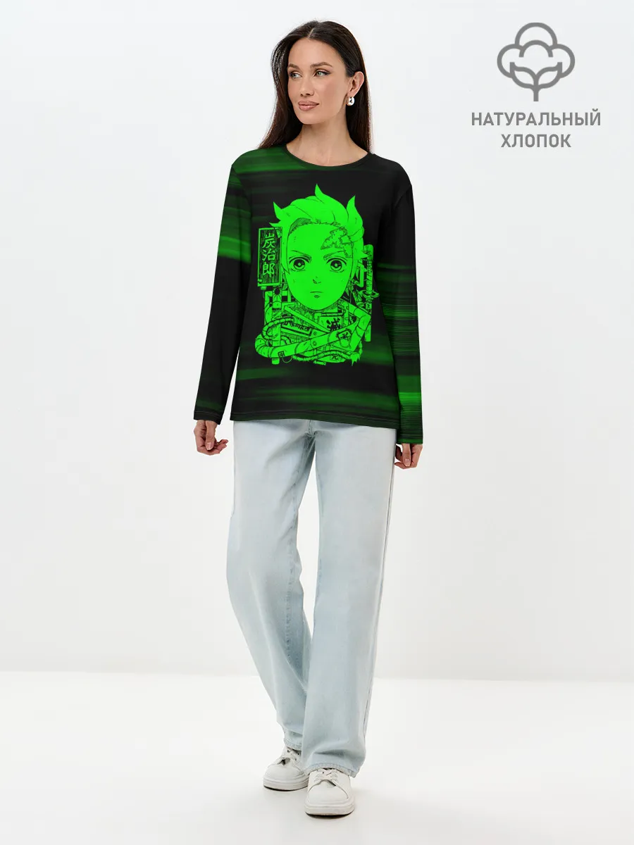 Лонгслив женский. Хлопок / Танджиро Камадо Kimetsu no Yaiba