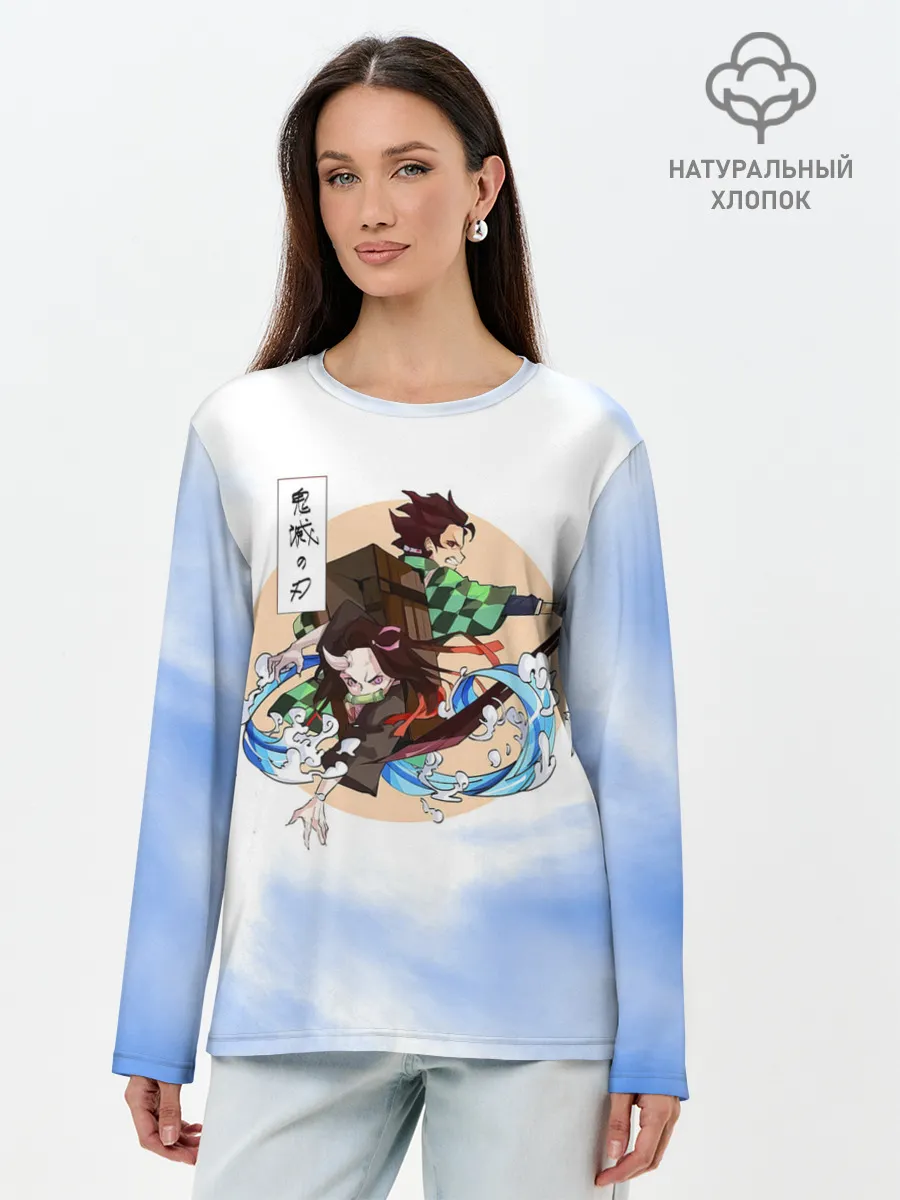 Лонгслив женский. Хлопок / Танджиро и Незуко Камадо
