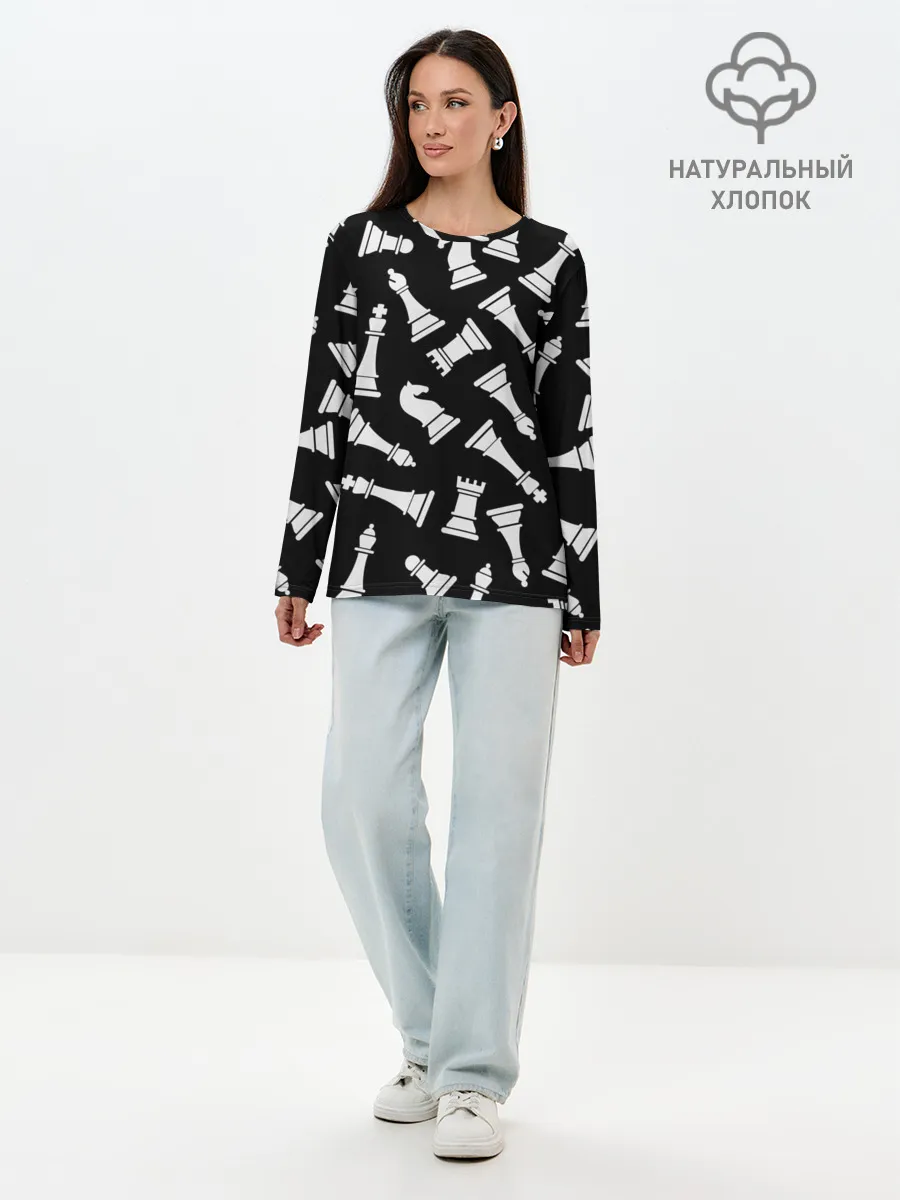Лонгслив женский. Хлопок / Фигуры, Шахматы