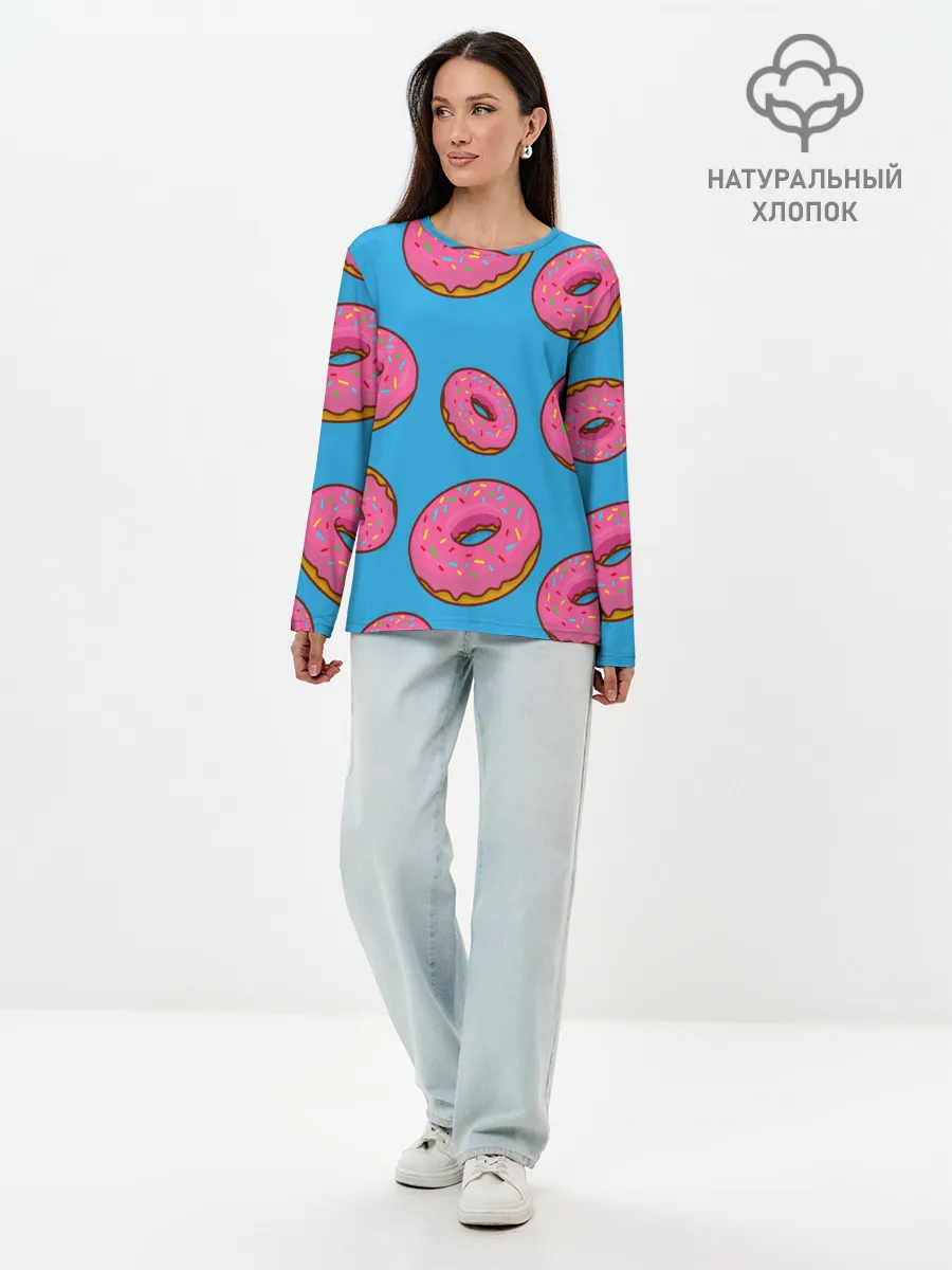 Лонгслив женский. Хлопок / Пончики