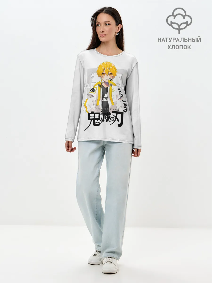 Лонгслив женский. Хлопок / Зеницу Агацума Kimetsu no Yaiba