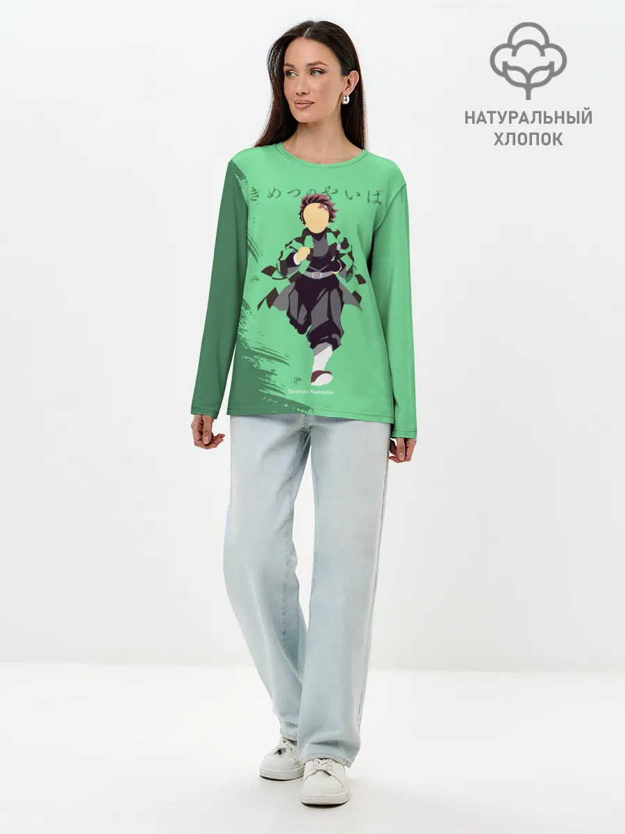 Лонгслив женский. Хлопок / Танджиро Камадо Kimetsu no Yaiba