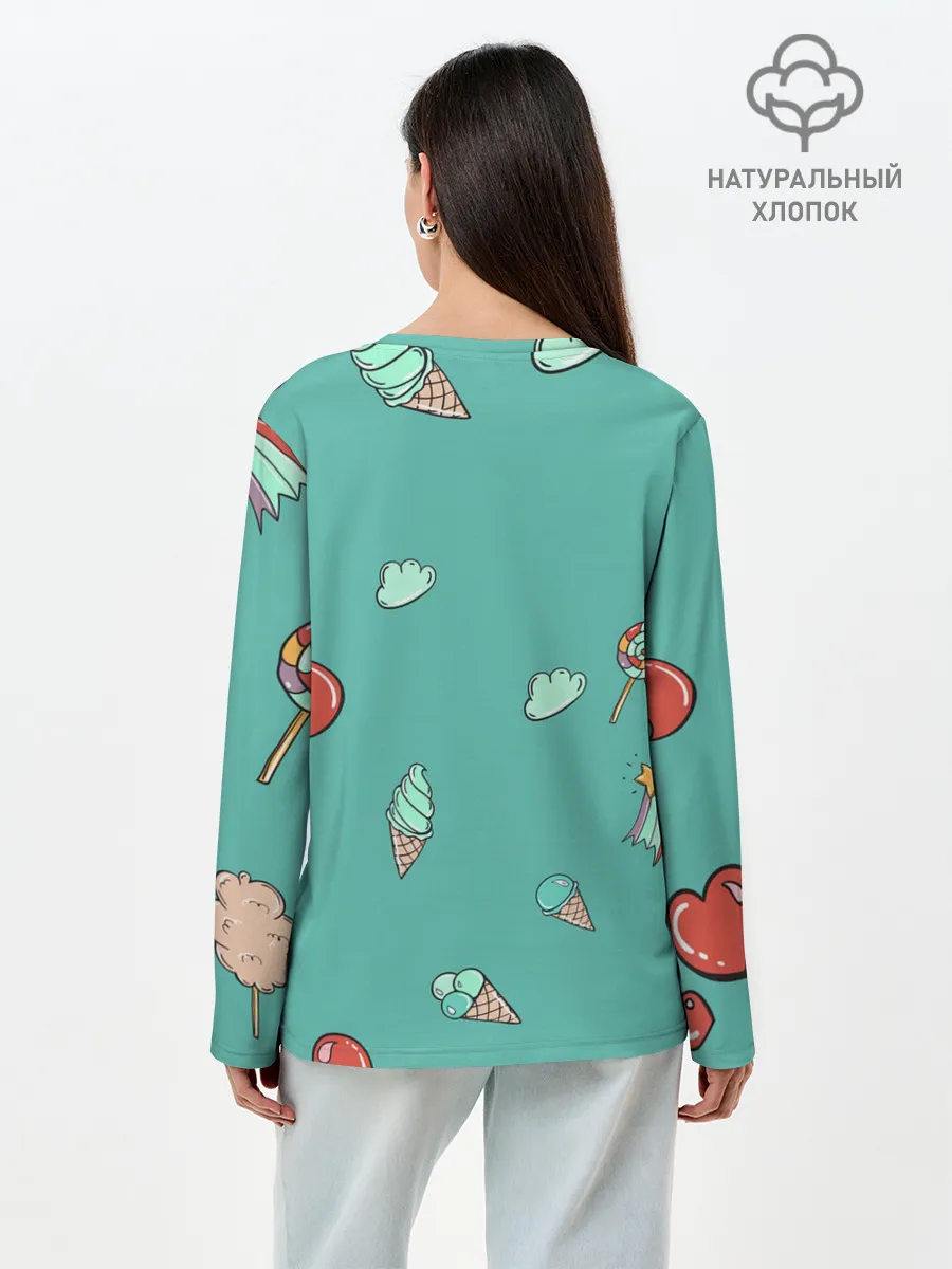 Лонгслив женский. Хлопок / Единорог с мороженкой