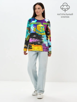 Лонгслив женский. Хлопок / Geometry Dash