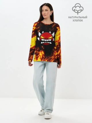 Лонгслив женский. Хлопок / Geometry Dash | Demon