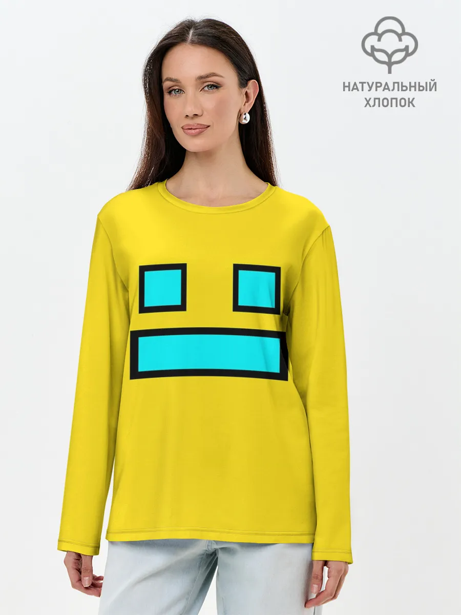 Лонгслив женский. Хлопок / Geometry Dash Smile