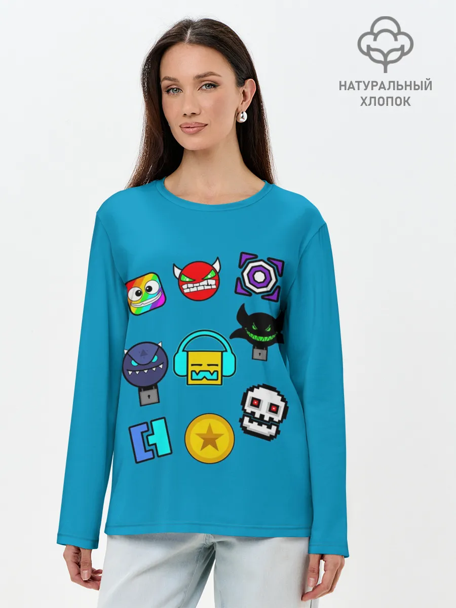 Лонгслив женский. Хлопок / Geometry Dash Icons