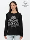 Лонгслив женский. Хлопок / Череп, розы, два ствола