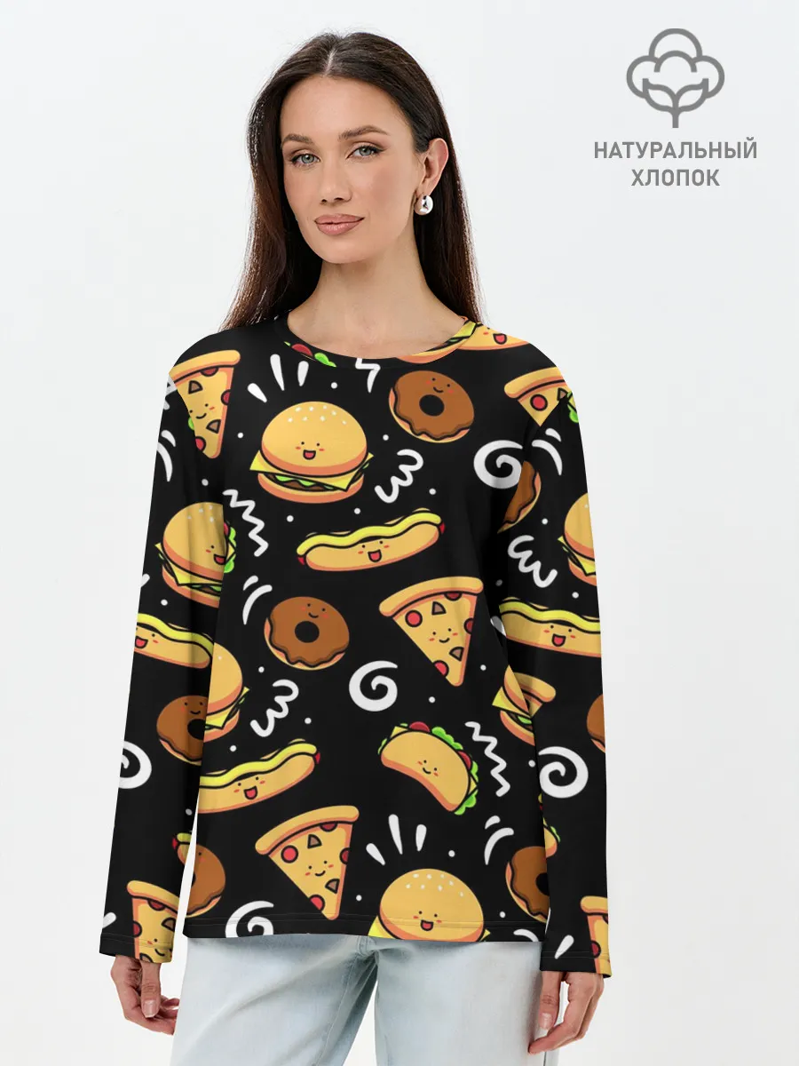 Лонгслив женский. Хлопок / Фастфуд