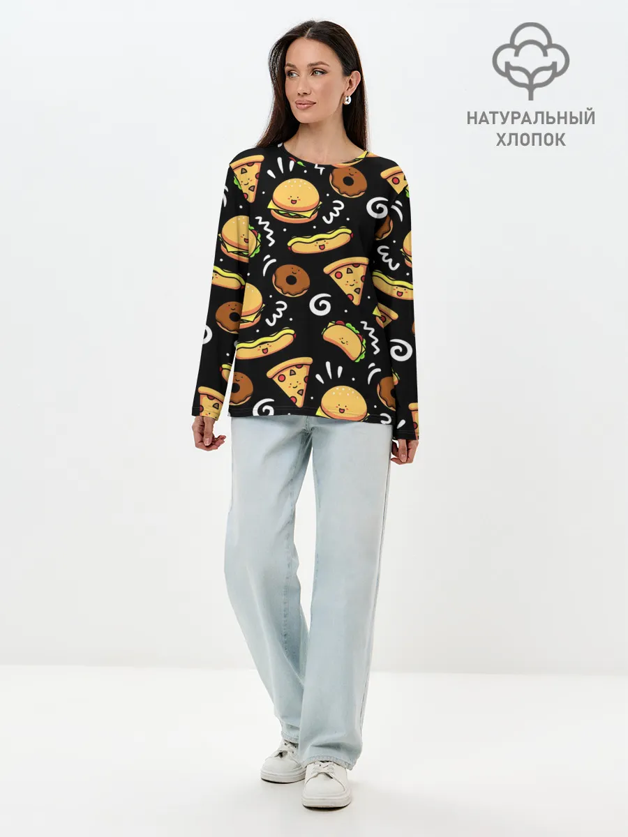 Лонгслив женский. Хлопок / Фастфуд