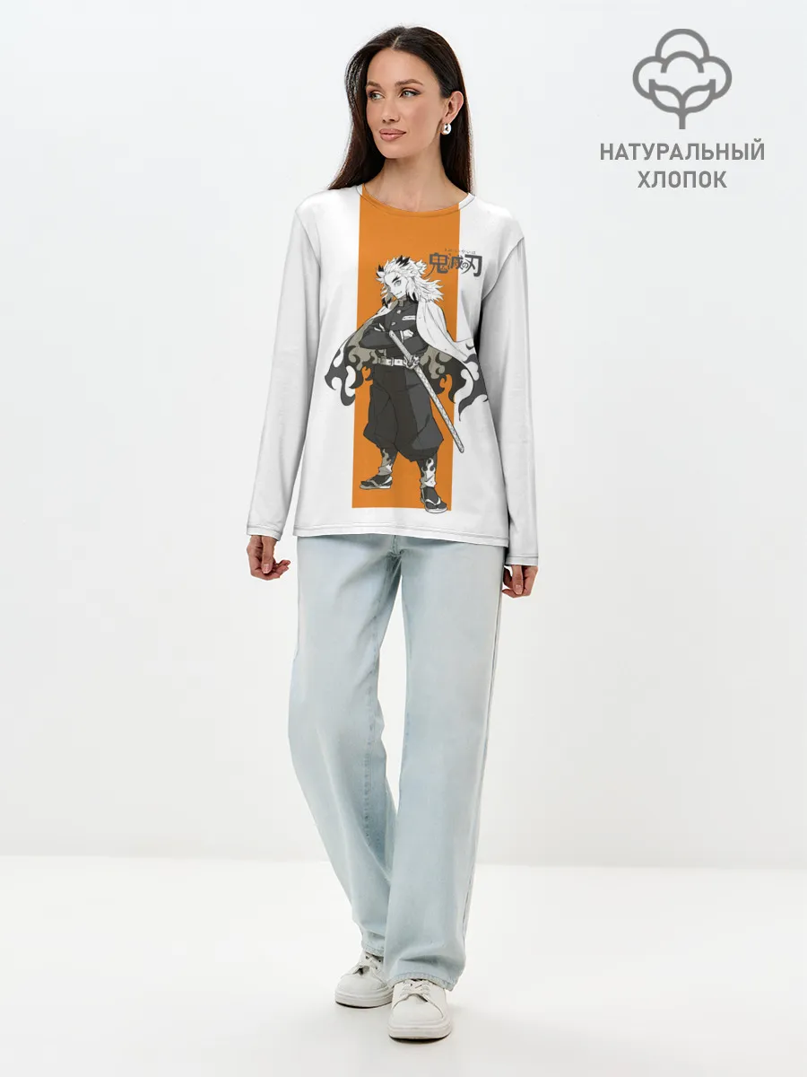 Лонгслив женский. Хлопок / Кёджуро Ренгоку Kimetsu no Yaiba