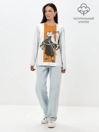 Лонгслив женский. Хлопок / Кёджуро Ренгоку Kimetsu no Yaiba