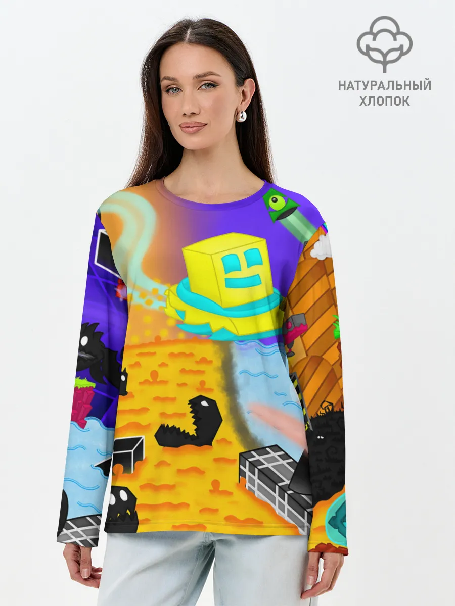 Лонгслив женский. Хлопок / Geometry Dash | RobTop