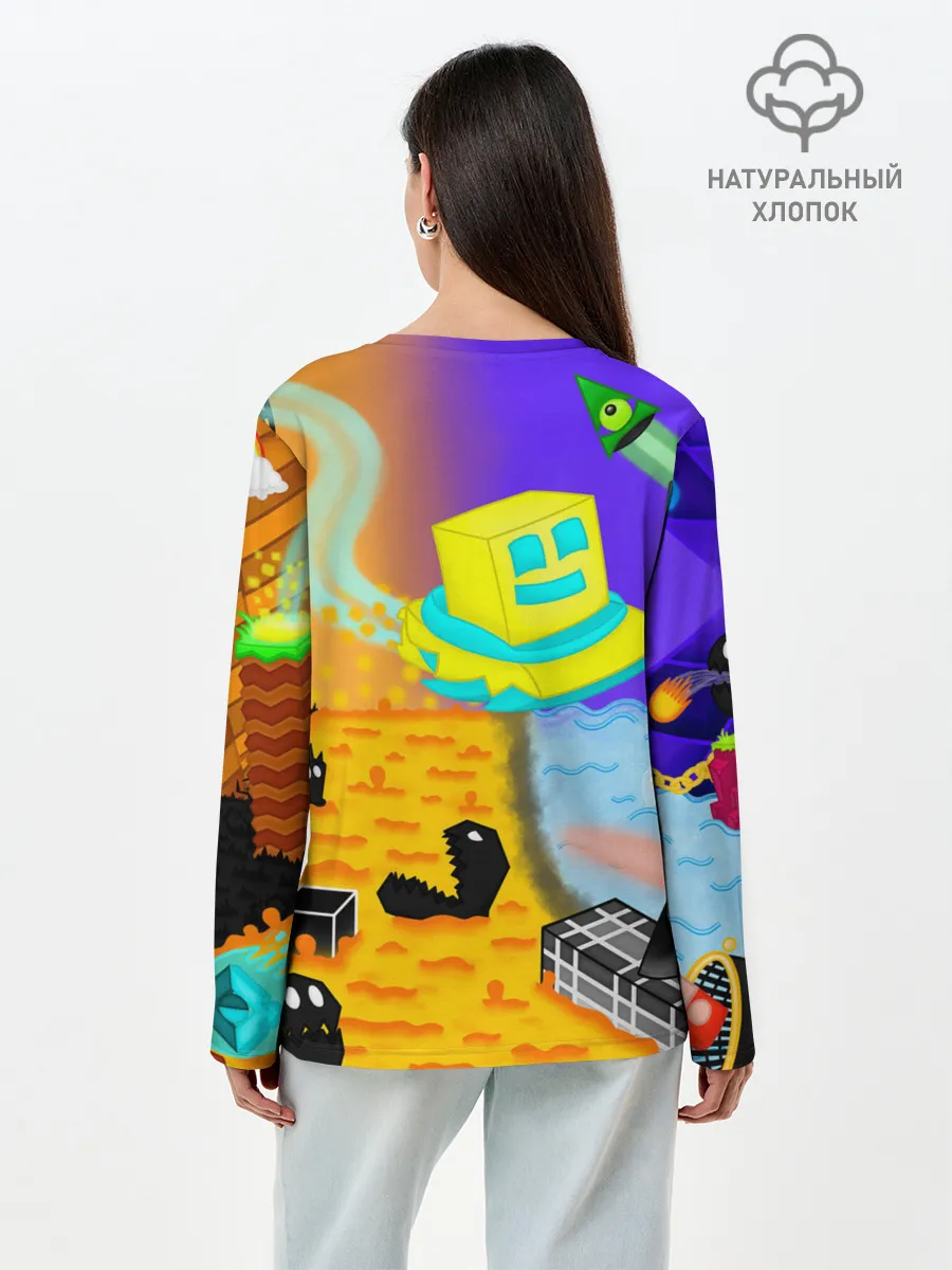 Лонгслив женский. Хлопок / Geometry Dash | RobTop