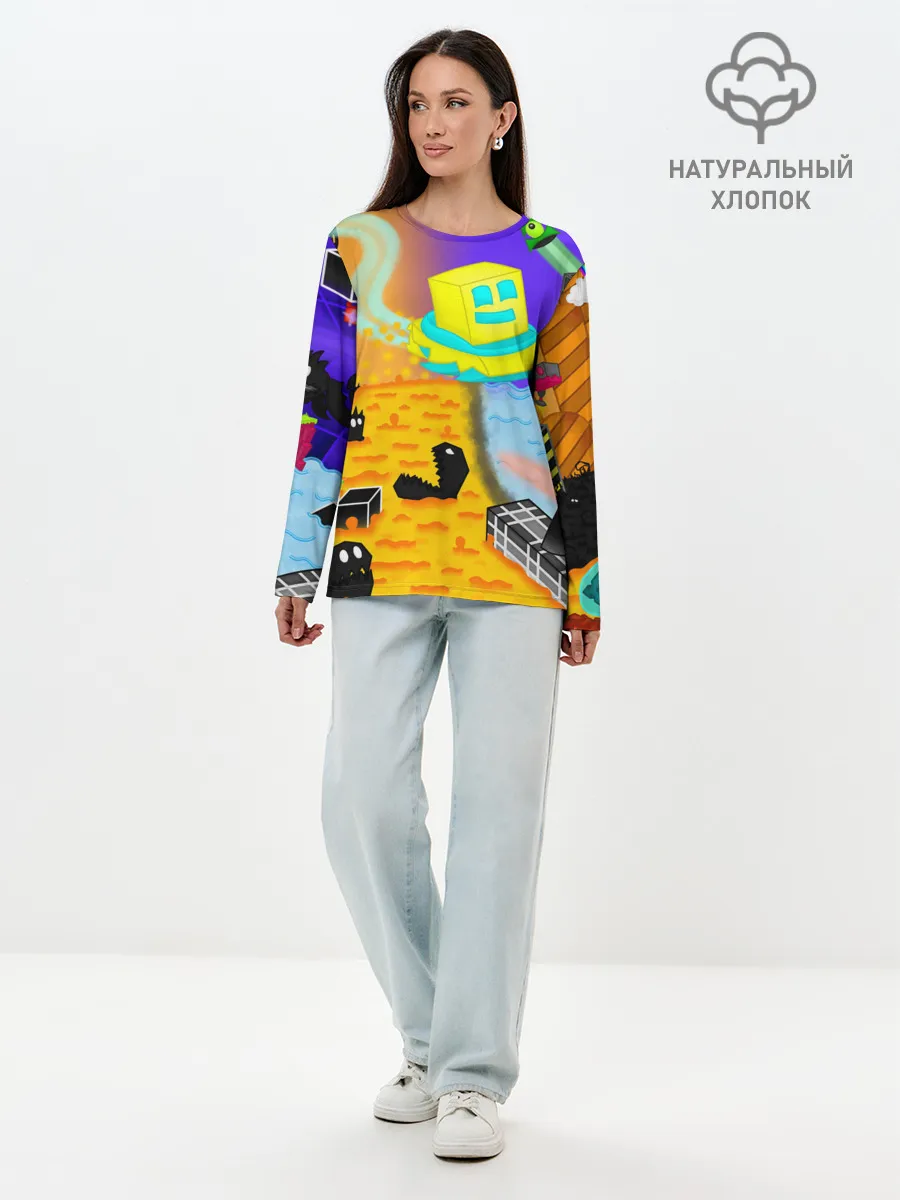 Лонгслив женский. Хлопок / Geometry Dash | RobTop
