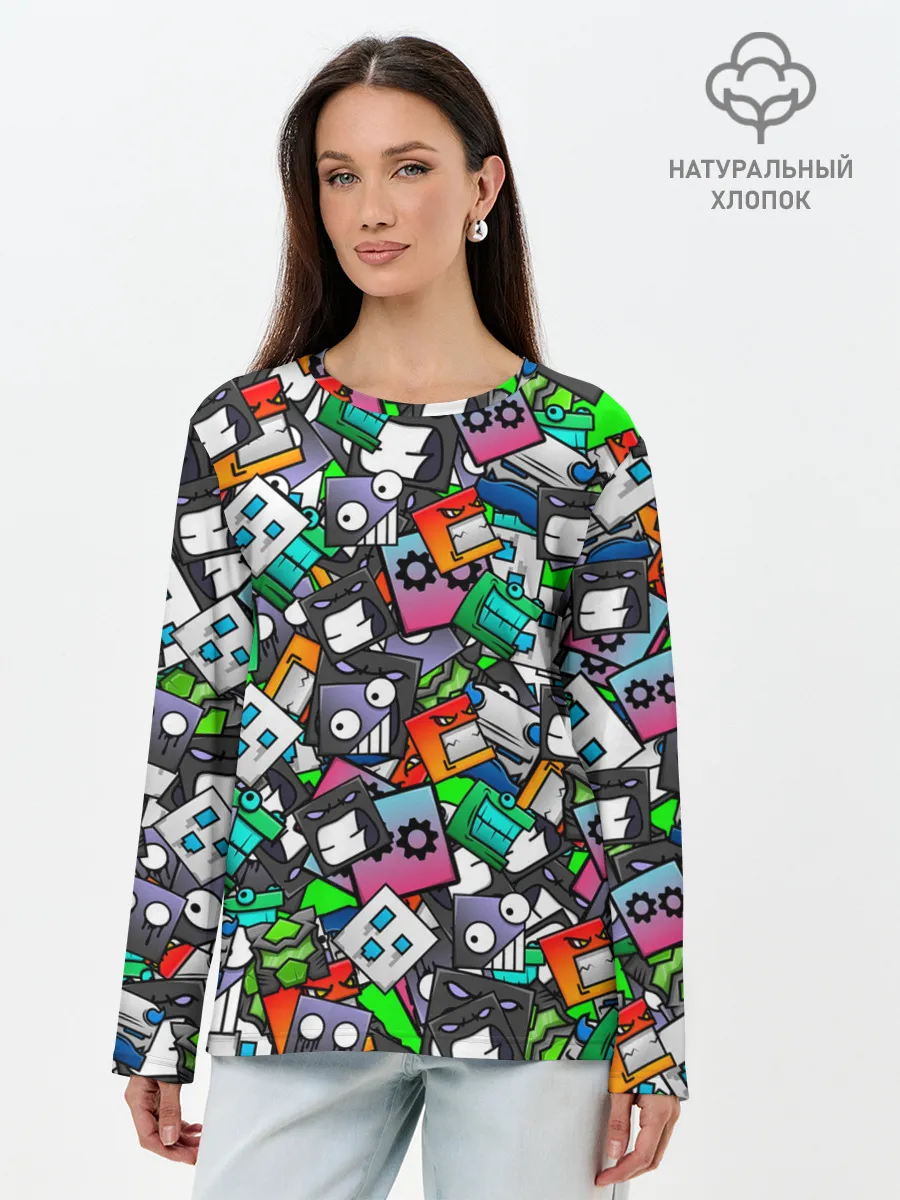 Лонгслив женский. Хлопок / Geometry Dash | Pattern