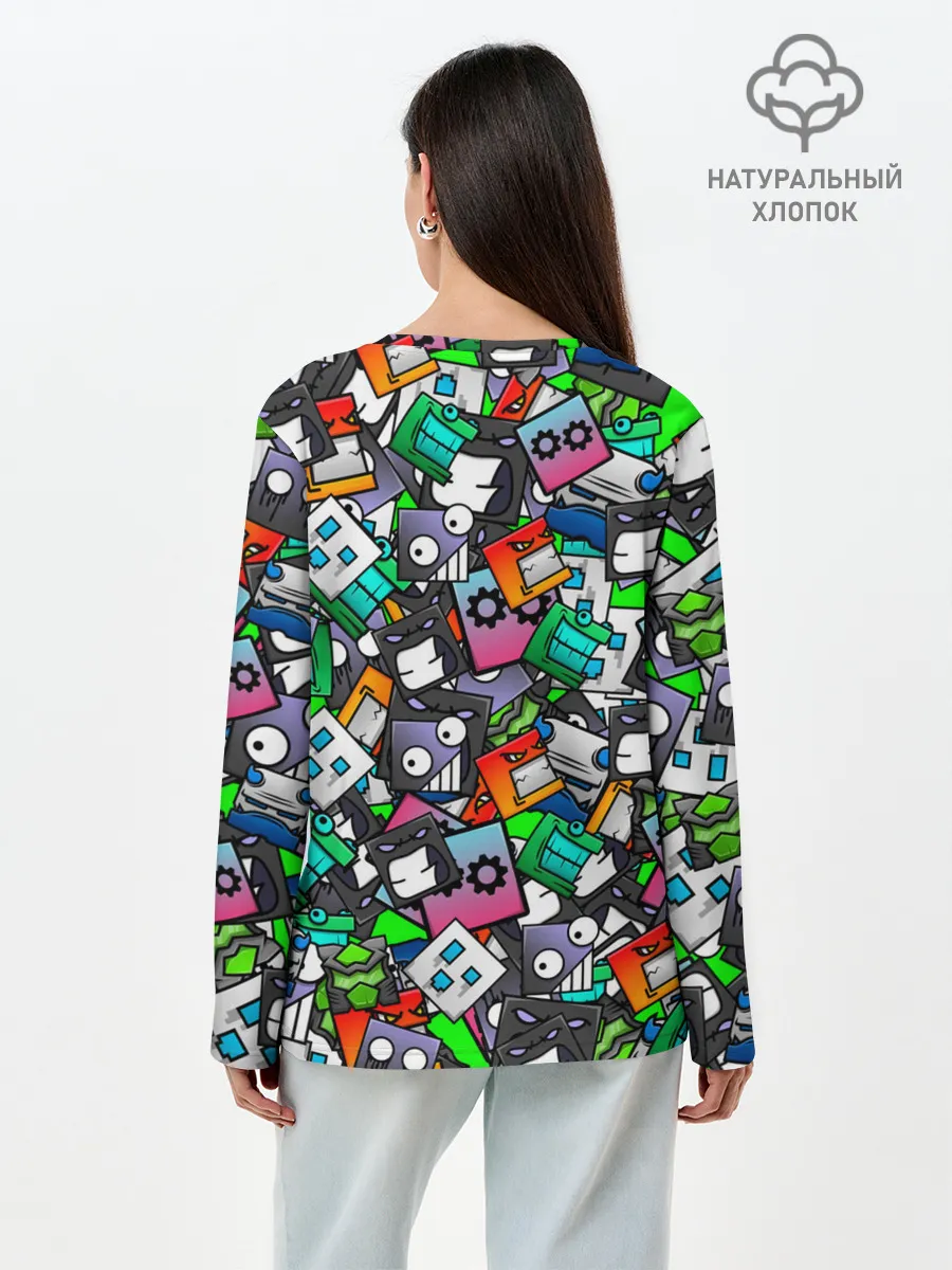 Лонгслив женский. Хлопок / Geometry Dash | Pattern