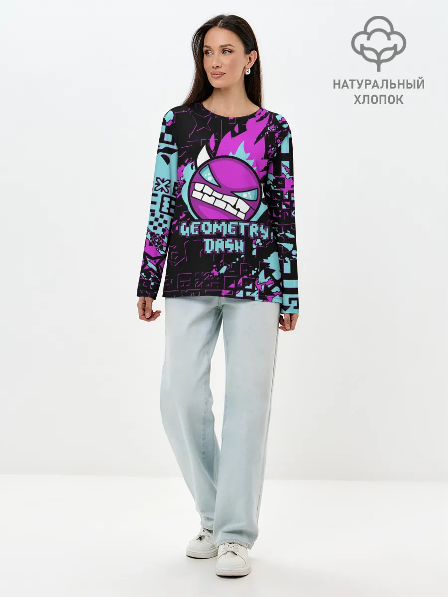 Лонгслив женский. Хлопок / Geometry Dash