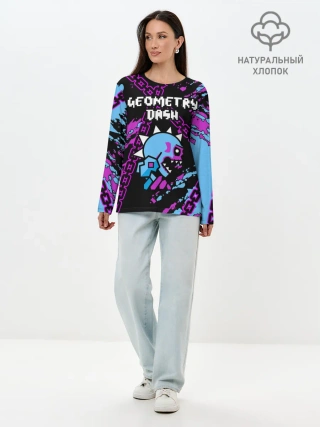 Лонгслив женский. Хлопок / Geometry Dash