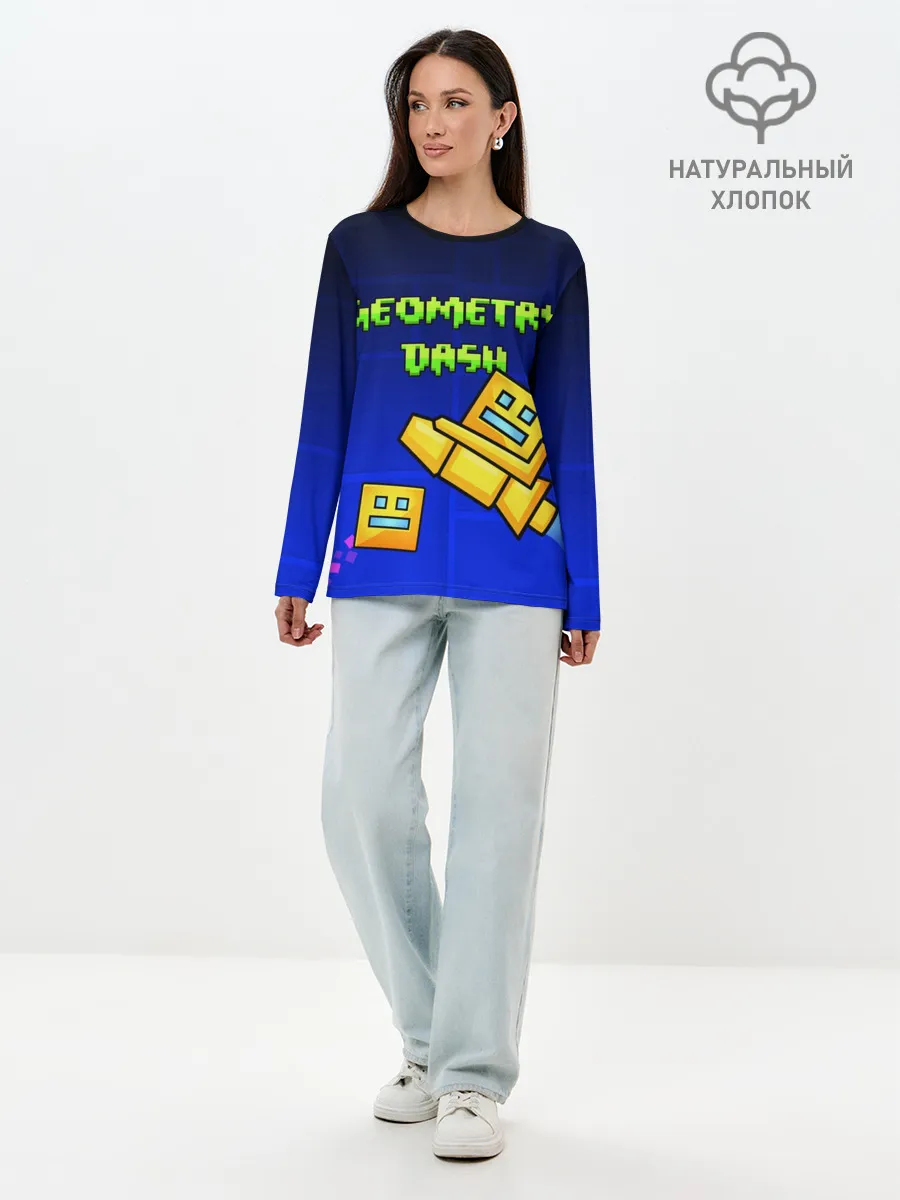 Лонгслив женский. Хлопок / GEOMETRY DASH / ГЕОМЕТРИ ДАШ