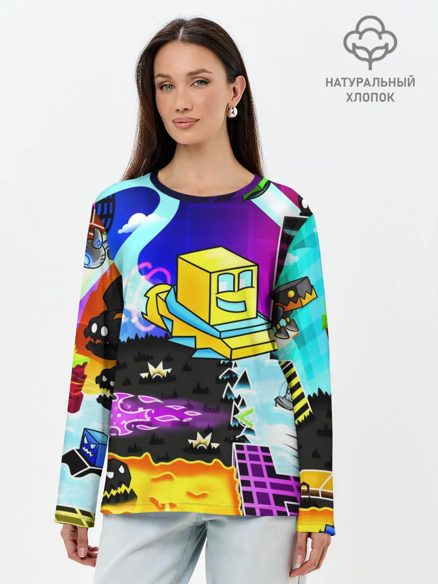 Лонгслив женский. Хлопок / GEOMETRY DASH / ГЕОМЕТРИ ДАШ
