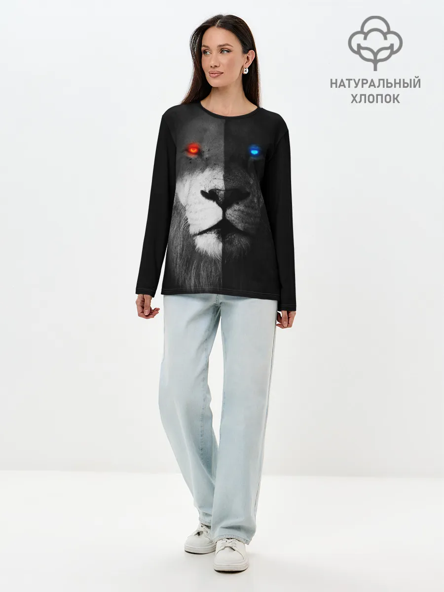 Лонгслив женский. Хлопок / ЛЕВ - НЕОНОВЫЕ ГЛАЗА