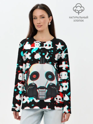 Лонгслив женский. Хлопок / ЛЮБОВЬ СМЕРТЬ И РОБОТЫ / ГЛИТЧ