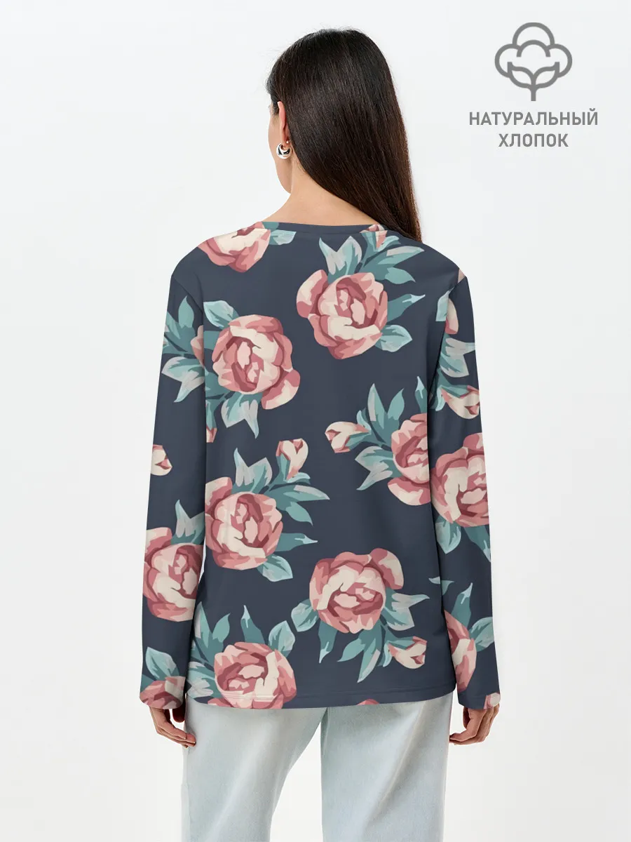 Лонгслив женский. Хлопок / Розы
