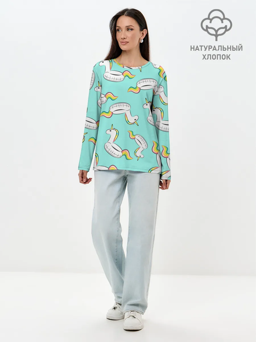 Лонгслив женский. Хлопок / Единорог | Круг