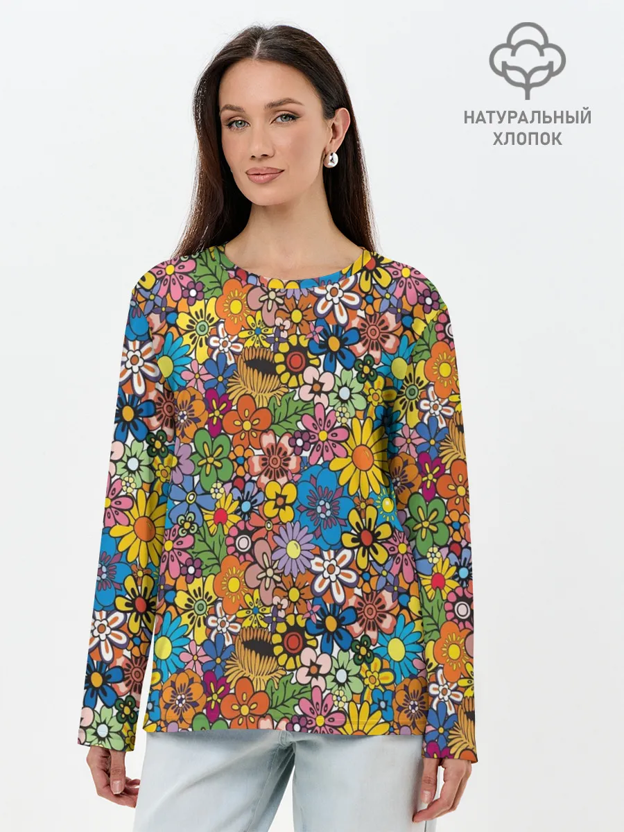 Лонгслив женский. Хлопок / Букет