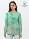 Лонгслив женский. Хлопок / узор из листиков