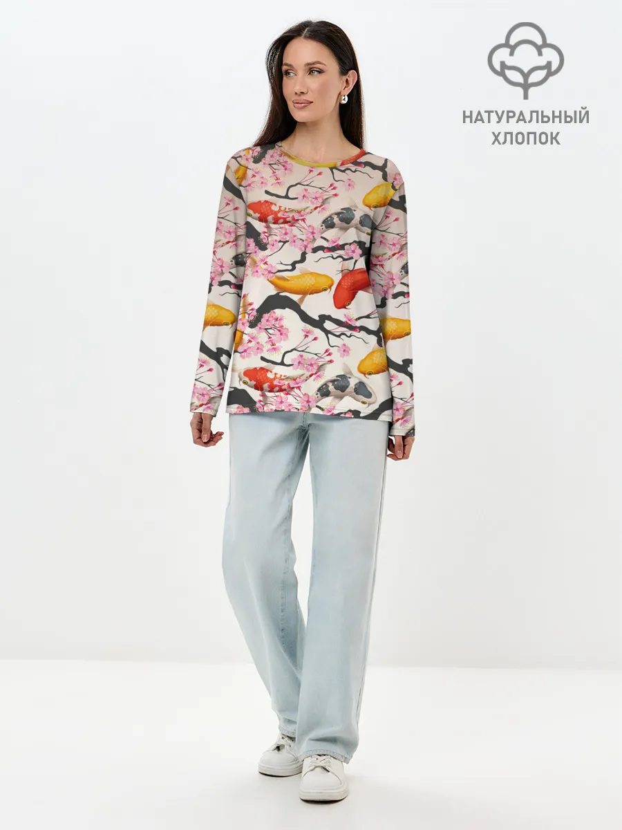 Лонгслив женский. Хлопок / Рыбы